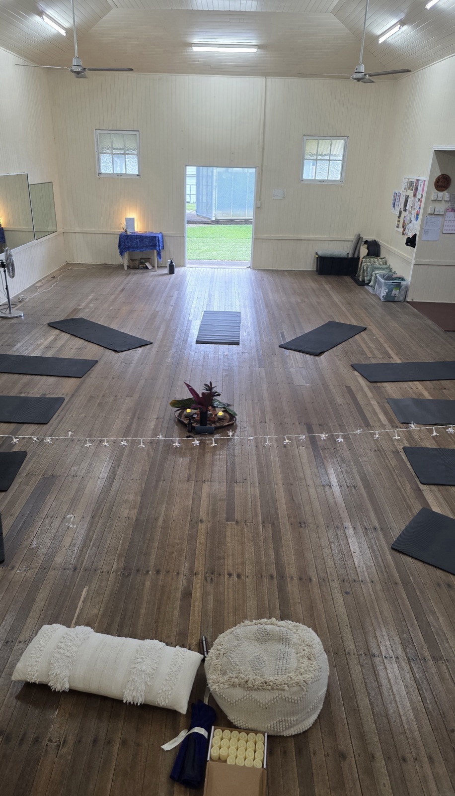 Mats laid out before the doors open