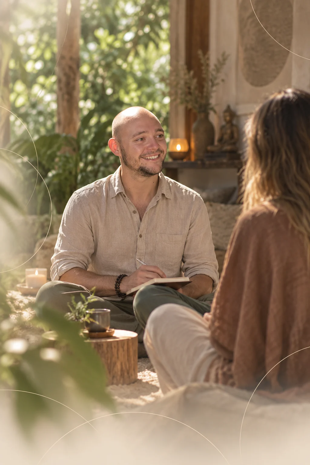 Jordy in conversation with a client during a private session.